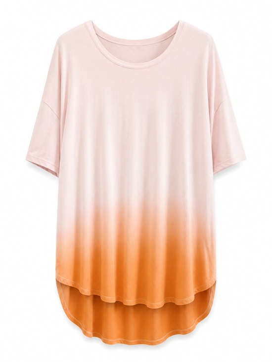 Time and Tru Tops - 4/$20➡️ Time and Tru Coral Ombre Short Sleeve Tee Asymmetrical Hem – Size XL